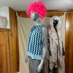 Calvin Klein Geometric Blue Black and White Women's Top Blouse NWT size Petite M